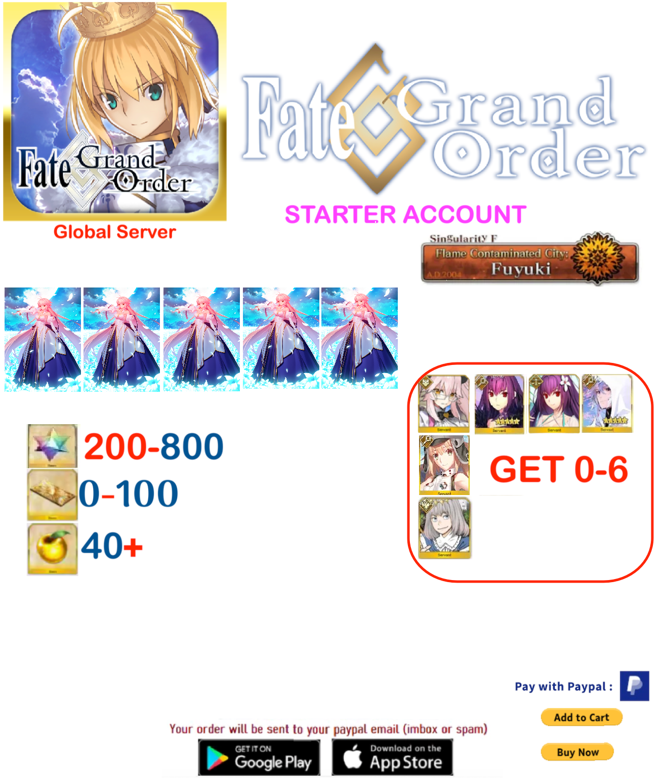 [GLOBAL SERVER]  Archetype: Earth(Arcueid)   Np5 Fate Grand Order Starter Account