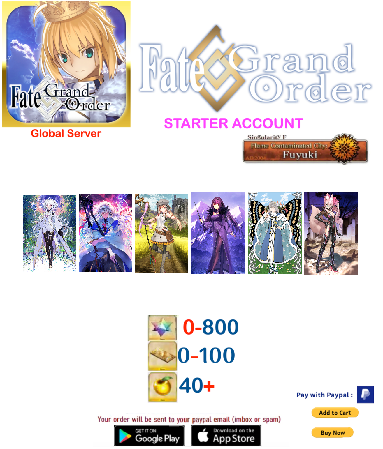 [GLOBAL SERVER]  x6 Supports Fate Grand Order Starter Account
