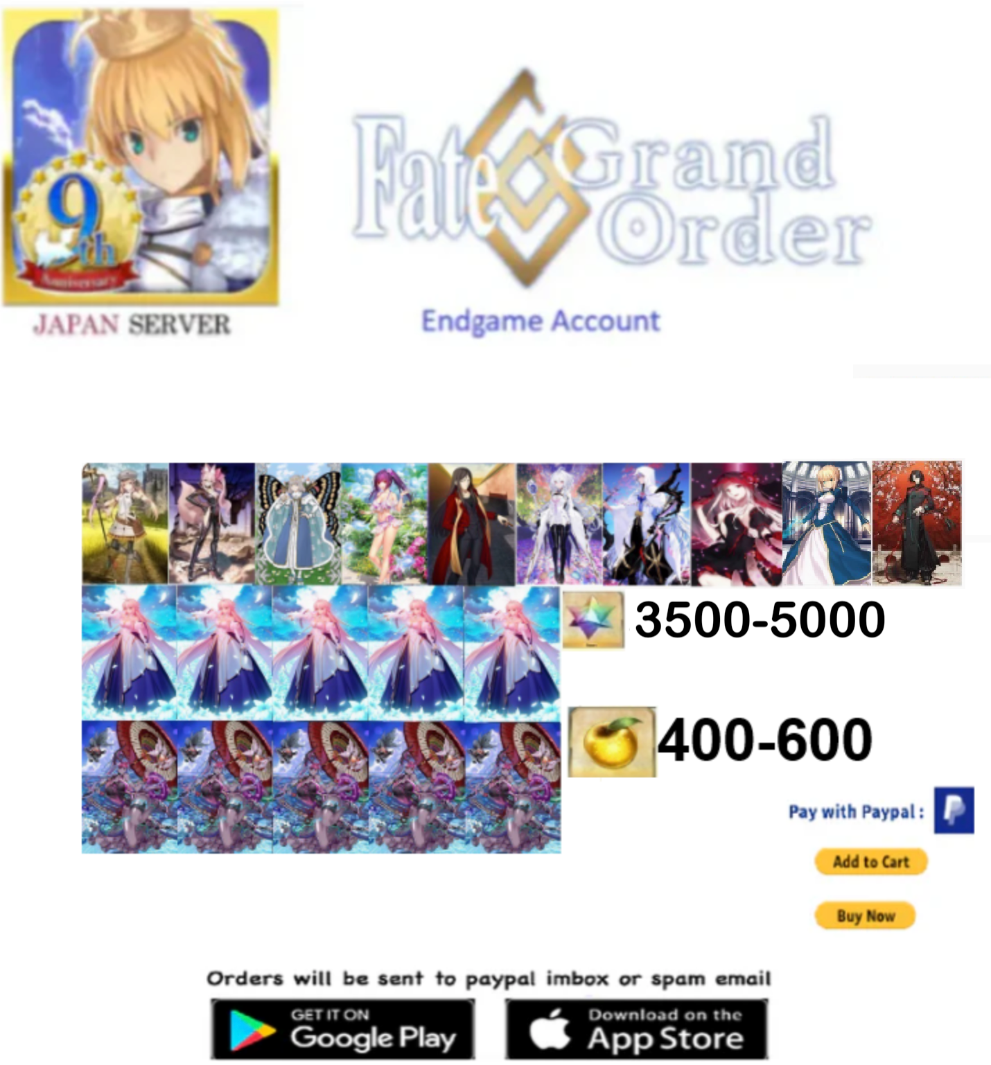 [JAPAN SERVER]  Custom  Fate Grand Order FGO Endgame   Account v1