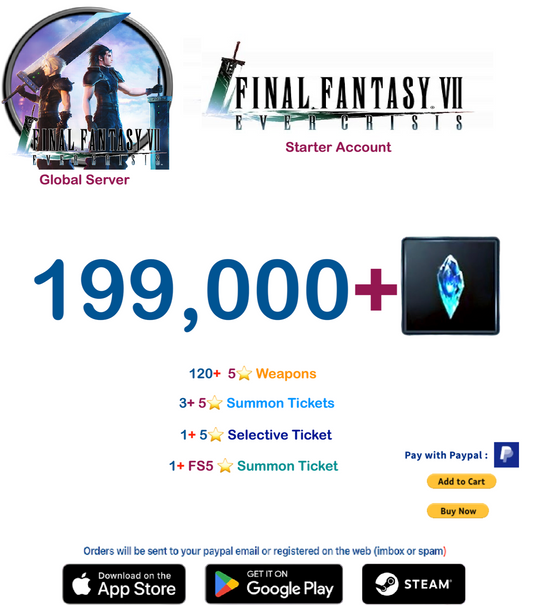 (Global Server)  199,000 +  Crystal   FINAL FANTASY VII EVER CRISIS Starter Account