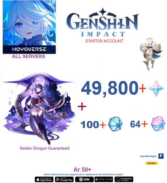 [ALL Servers ]49,800  Primogems Fates Shogun Raiden - Genshin Impact Farmed  Account