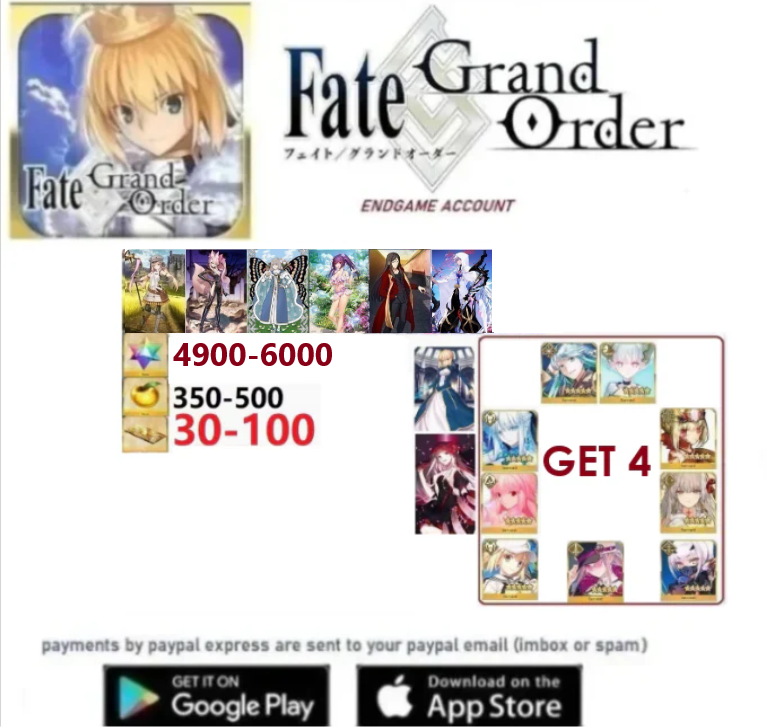 [JAPAN SERVER]  Get 4  4900sq(Guaranteed Supports) Fate Grand Order FGO Endgame Reroll Account