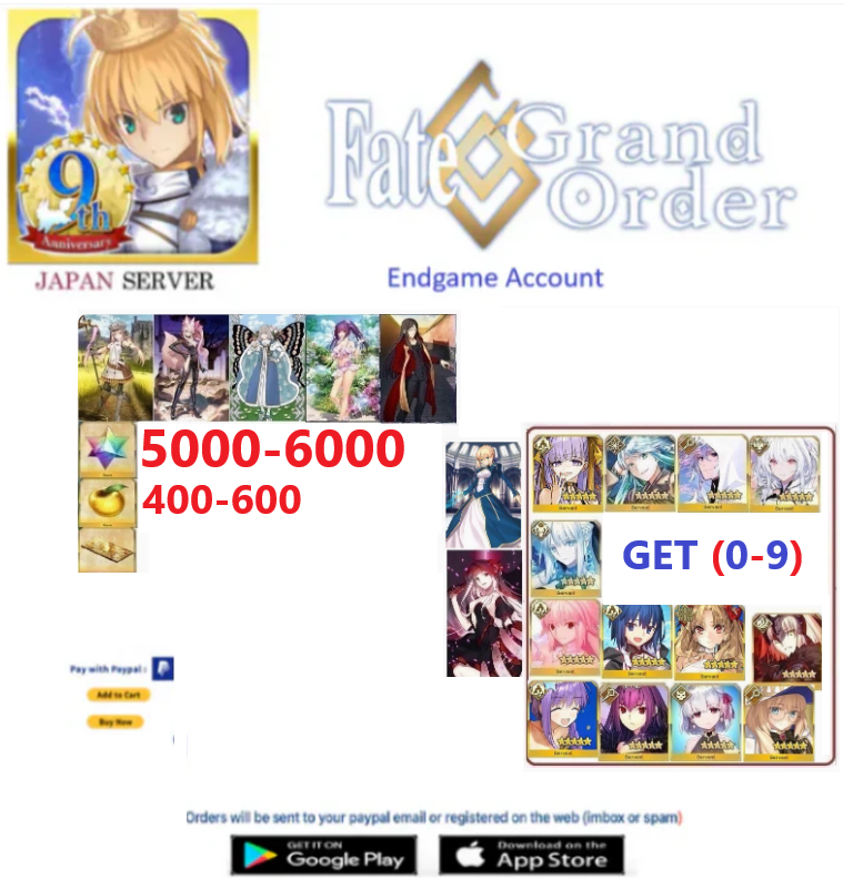 [JAPAN SERVER] Get 0-9 ssr Random(not counting the supports)-  5000-6000 SQ Fate Grand Order FGO Endgame Reroll Account