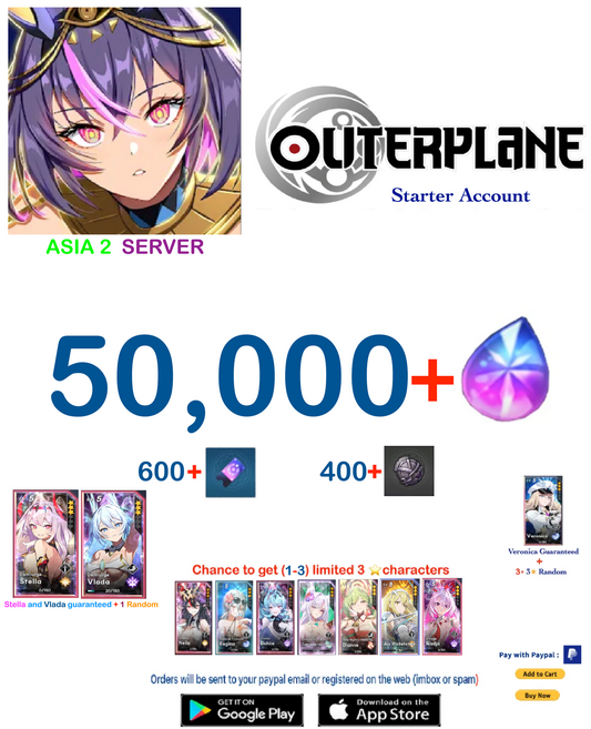 [Asia 1 Server] Outerplane 50,000+Ether +  Demiurge Stella    Reroll Starter Account