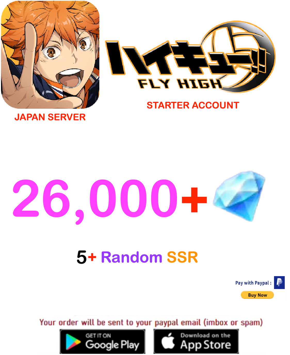 [JAPAN SERVER/INSTANT DELIVERY] ?? Gems HAIKYU!! FLY HIGH Starter Account v2