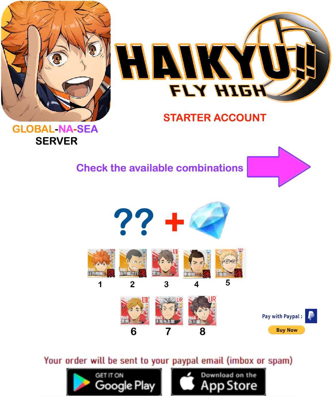 [GLOBAL/SEA/NA SERVER/UNLINKED ] ?? Gems HAIKYU!! FLY HIGH   Account v7
