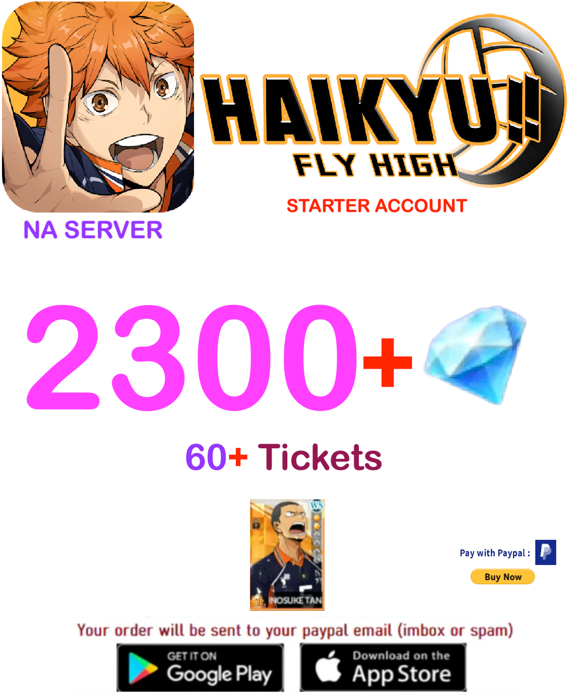 [NA SERVER/INSTANT DELIVERY] ?? Gems HAIKYU!! FLY HIGH Starter Account v2