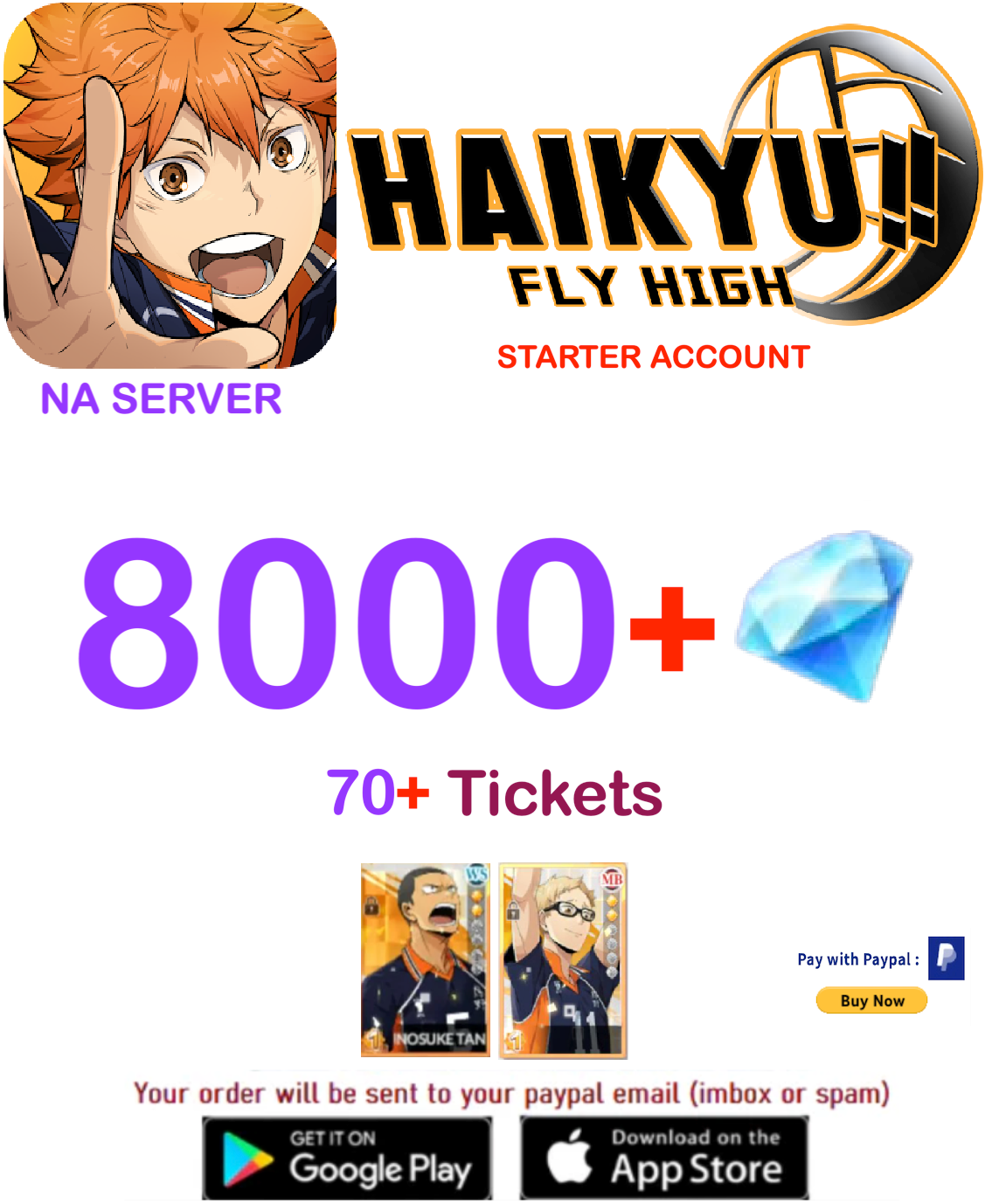 [NA SERVER/INSTANT DELIVERY] ?? Gems HAIKYU!! FLY HIGH Starter Account v2