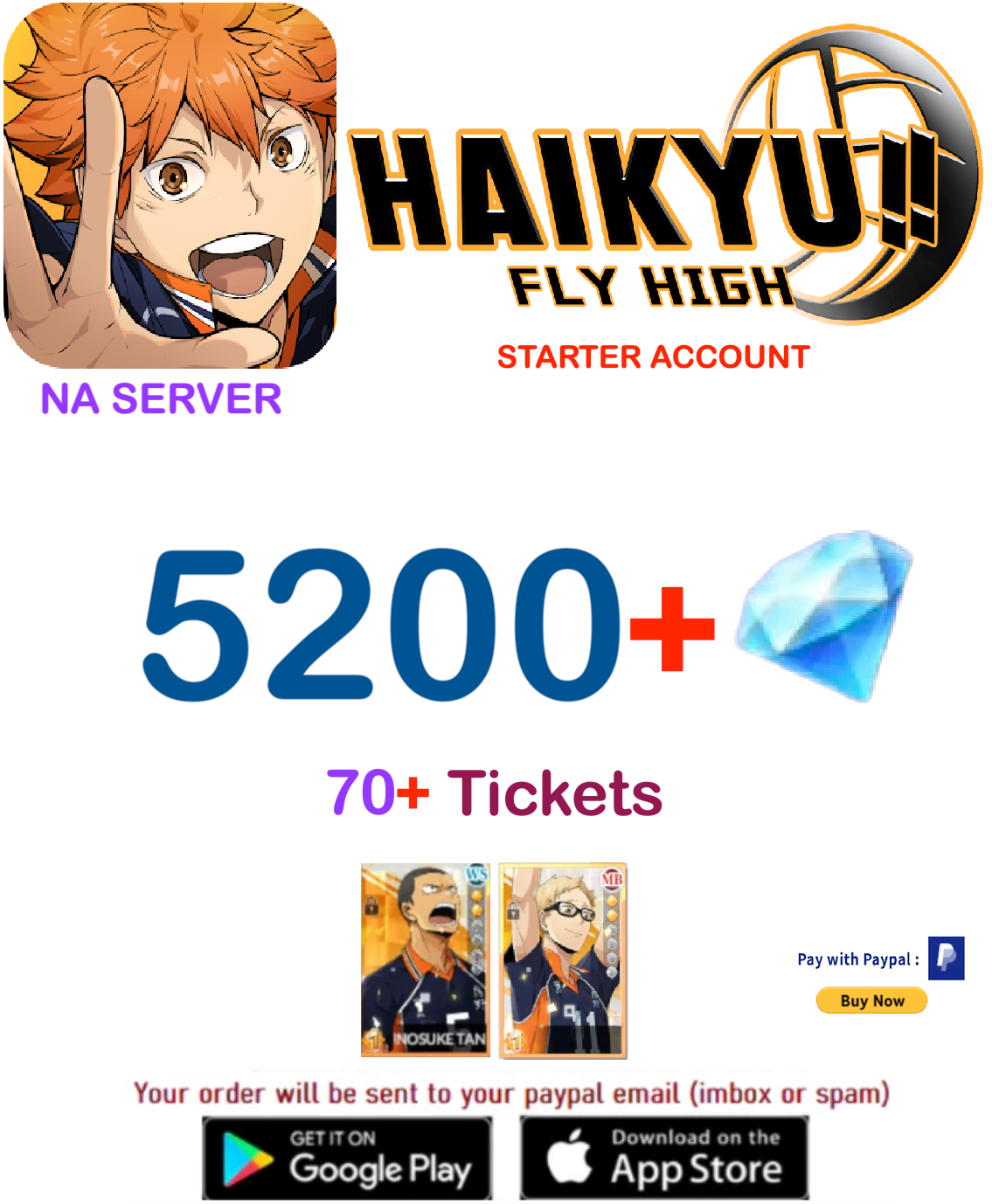 [NA SERVER/INSTANT DELIVERY] ?? Gems HAIKYU!! FLY HIGH Starter Account v2
