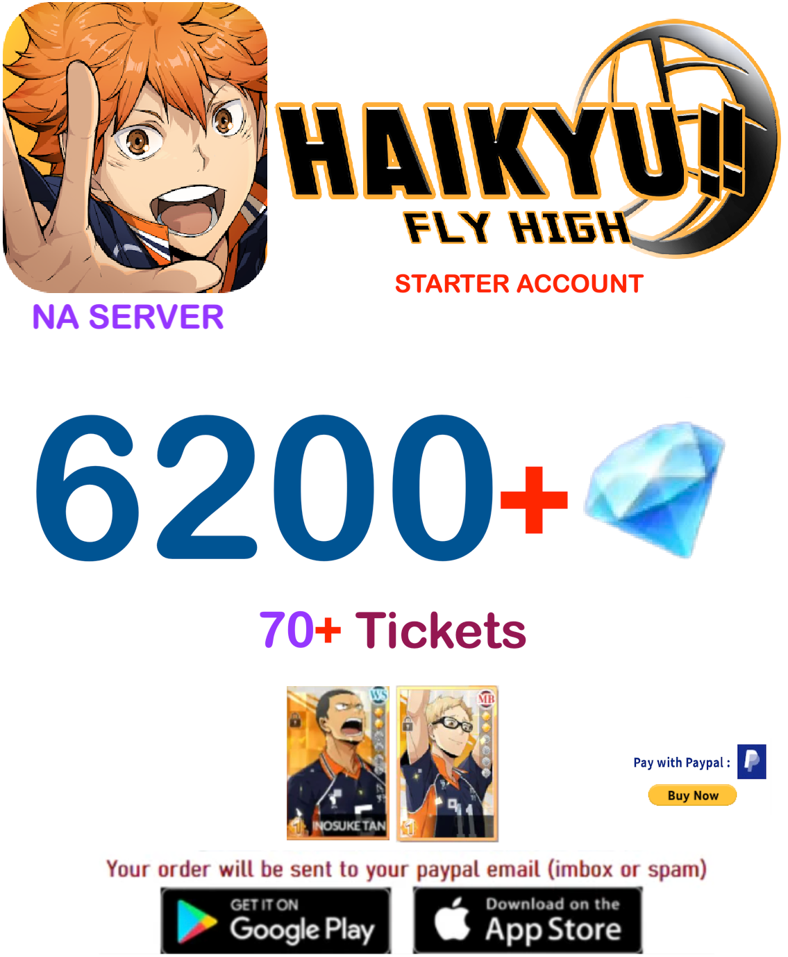 [NA SERVER/INSTANT DELIVERY] ?? Gems HAIKYU!! FLY HIGH Starter Account v2