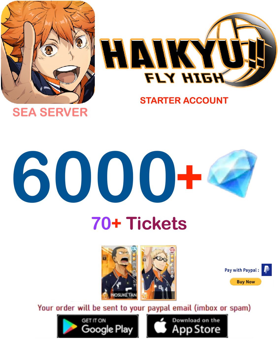[SEA SERVER/UNLINKED] ?? Gems HAIKYU!! FLY HIGH Starter Account v3