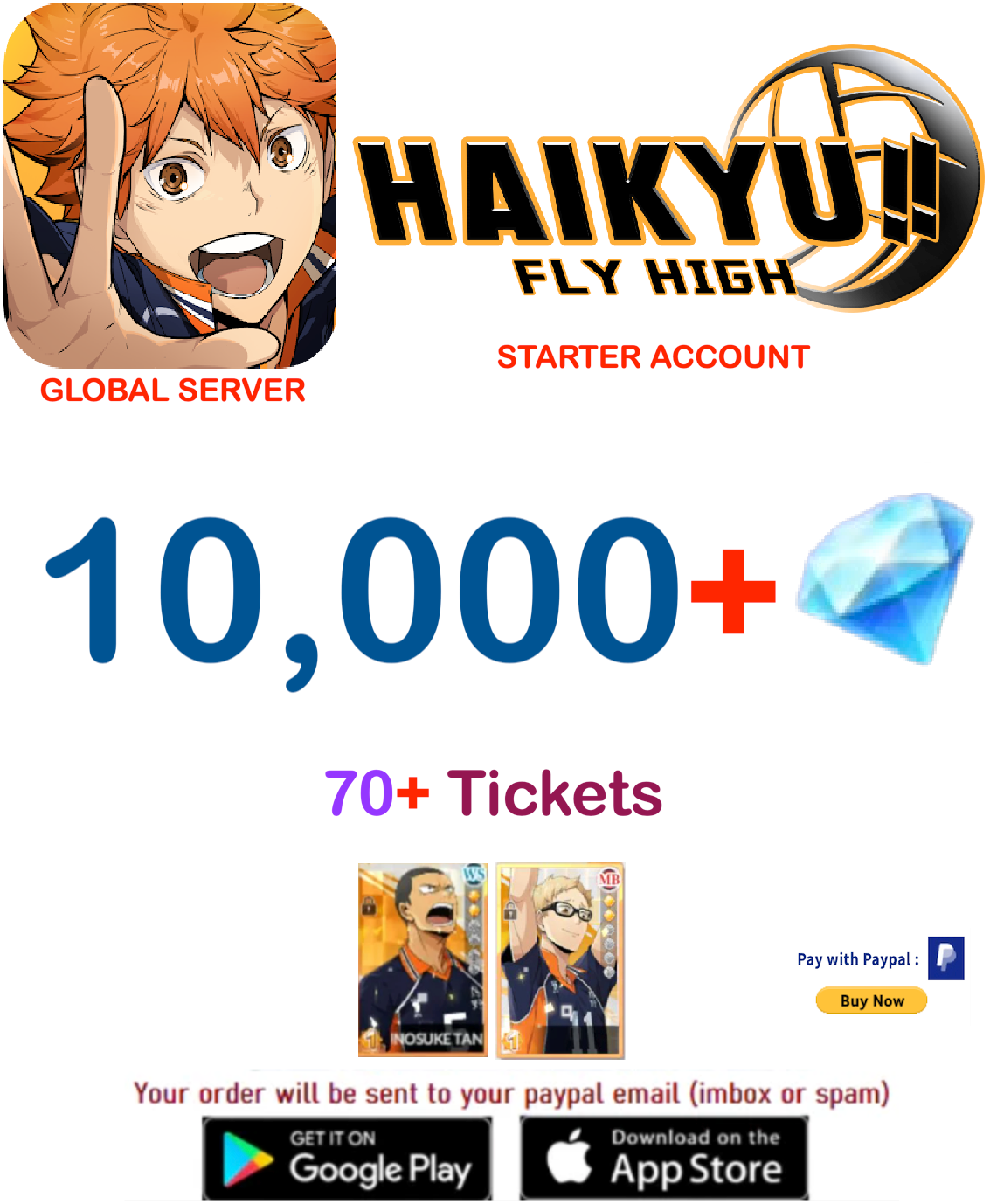 [GLOBAL SERVER/UNLINKED] ?? Gems HAIKYU!! FLY HIGH Starter Account v1