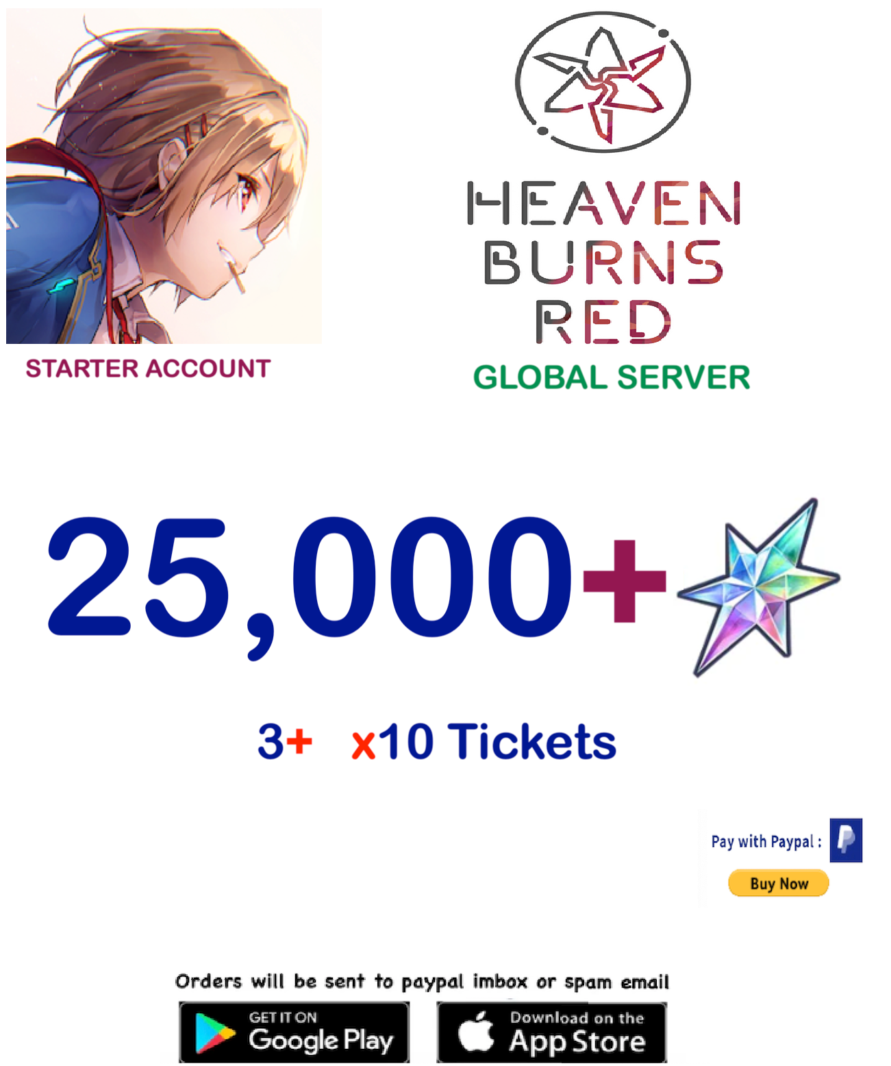 [GLOBAL SERVER][BUY 2 - GET 3] 25.000 +  Quartz Heaven Burns Red Starter Reroll Account