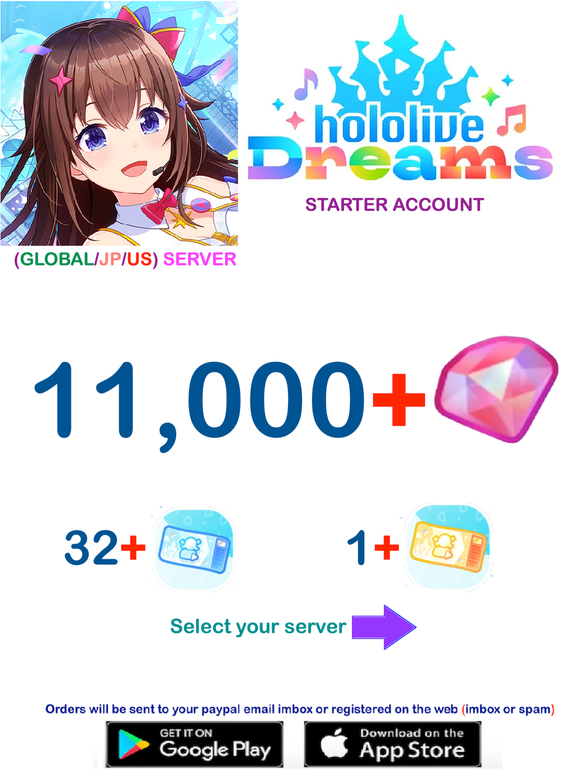 (Global/JP/US Server)  ?? Gems  Hololive Dreams  Starter Account v1