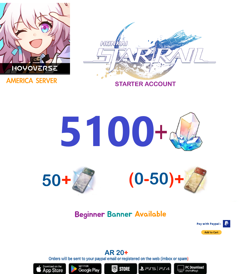 [America Server] 5100+ Jades   Honkai Star rail Starter  Account AR 20+