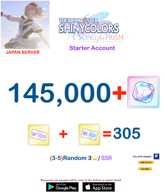 (Japan Server)  145.000+ Prism Jewels  Idolmaster Idolmaster Shiny Colors Song for Prism Reroll Starter Account