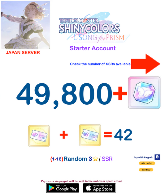 (Japan Server)  49,800+ Prism Jewels  Idolmaster Idolmaster Shiny Colors Song for Prism Reroll Starter Account