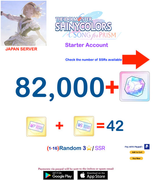 (Japan Server)  82.000+ Prism Jewels  Idolmaster Idolmaster Shiny Colors Song for Prism Reroll Starter Account