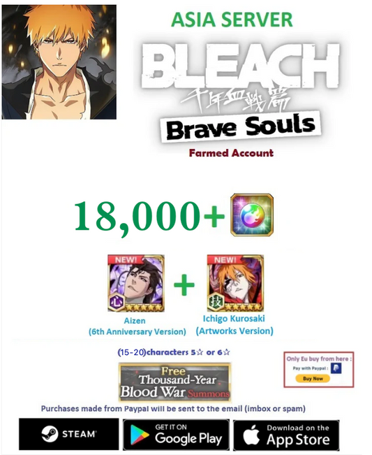 (Asia Server)  18.000 + Gems  Bleach: Brave Souls  Farmed Account