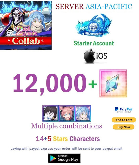 [GLOBAL/Asia-Pacific/IOS Version]  12000+ Crystals  Multiple combinations  Slime  isekai Memories Starter Reroll Account