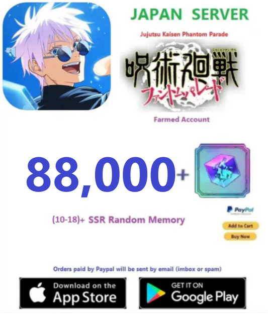 (Japan Server) 88,000  Gems Jujutsu Kaisen: Phantom Parade Reroll Farmed Account