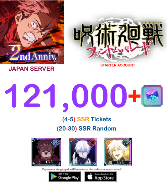 (Japan Server)  121,000  Gems  Jujutsu Kaisen: Phantom Parade Starter Account