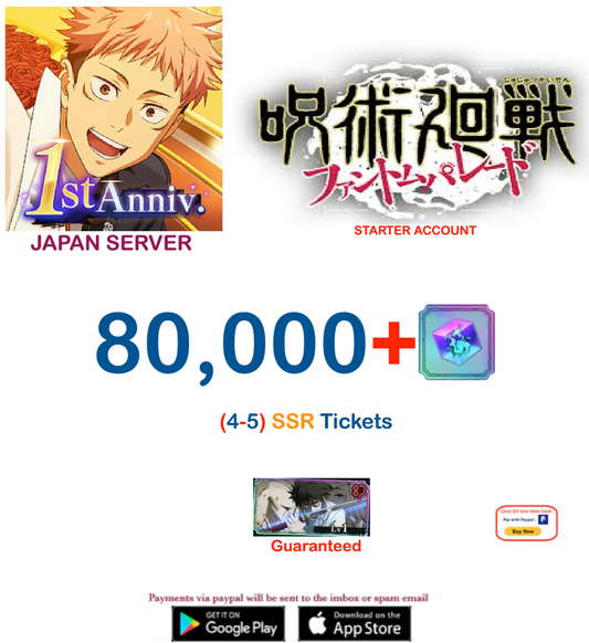 (Japan Server)  44,000  Gems +Yuta Okkotsu   Jujutsu Kaisen: Phantom Parade Reroll Farmed Account