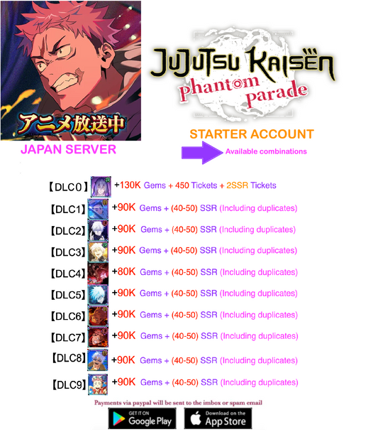 (Japan Server)  ?? Gems + Jujutsu Kaisen: Phantom Parade Reroll Starter Account