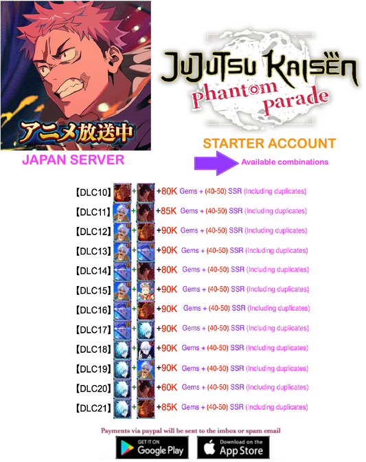 (Japan Server)  ?? Gems + Jujutsu Kaisen: Phantom Parade Reroll Starter Account v2