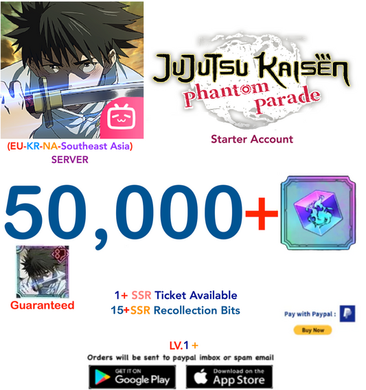 (NA-EU-SEA Server) 50.000 Gems  Jujutsu Kaisen: Phantom Parade Reroll Starter Account