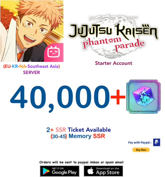 (NA-EU-KR-SA Server) 40000   Gems  Jujutsu Kaisen: Phantom Parade Reroll Starter Account
