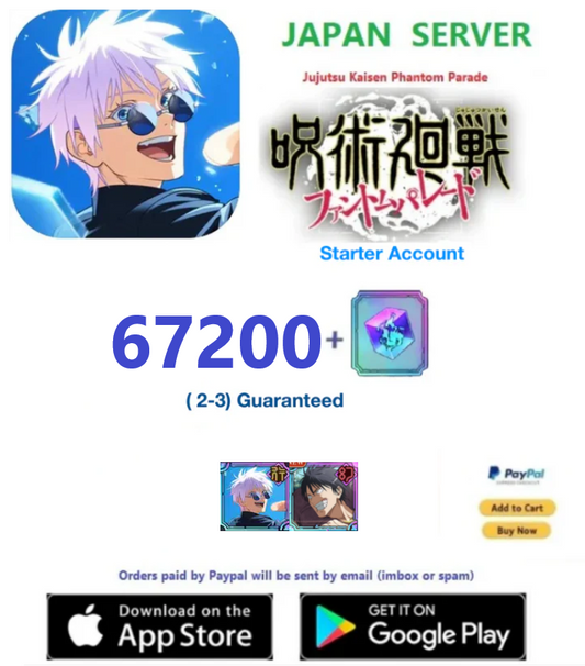 (Japan Server)  67,200  Gems     Jujutsu Kaisen: Phantom Parade Reroll Starter Account