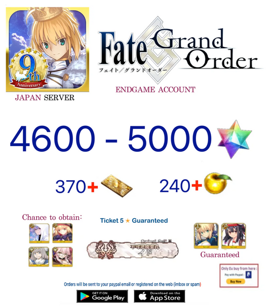 [JP Server] 4600 - 5000 + SQ Fate Grand Order FGO Quartz Endgame Reroll