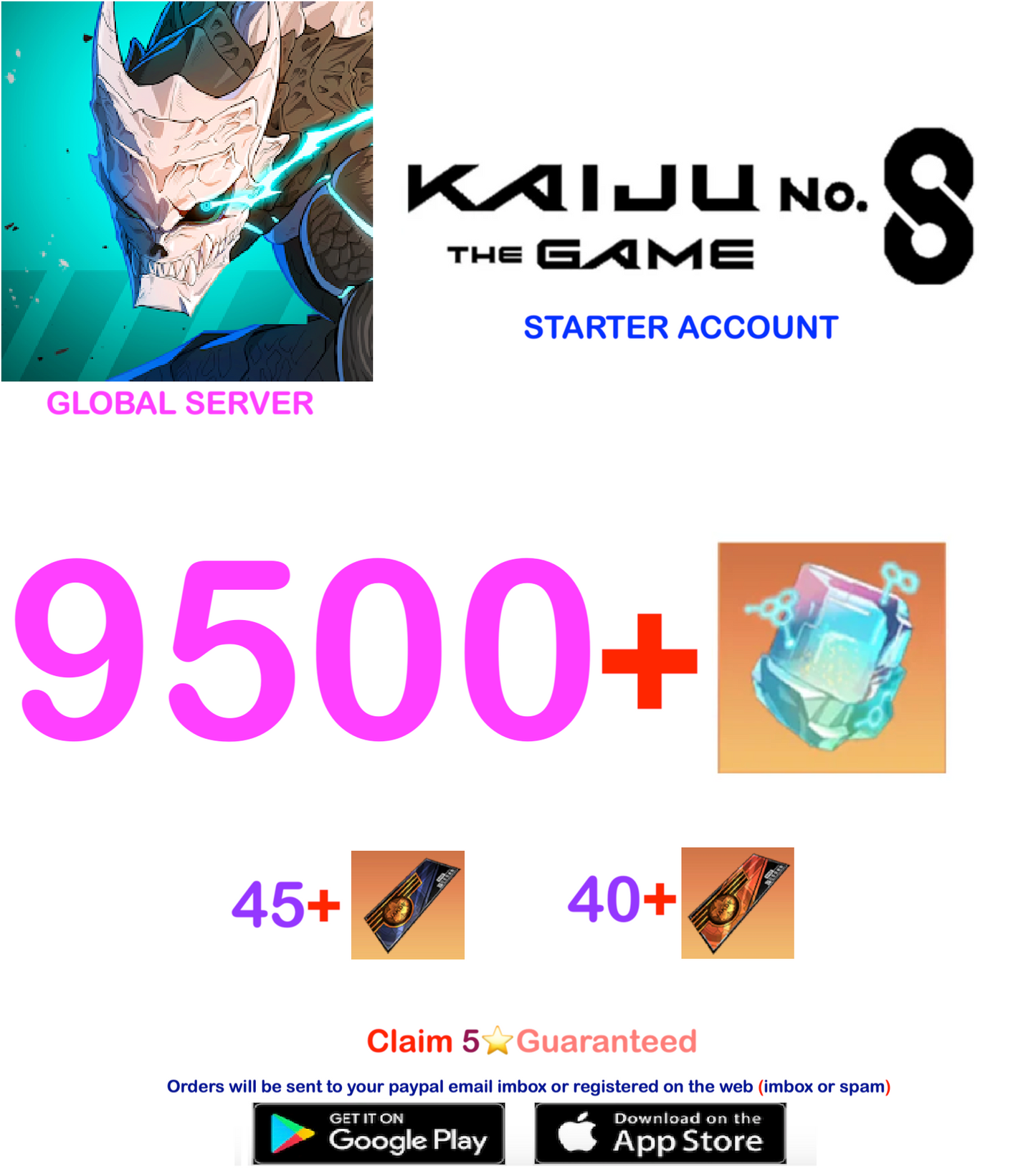 [Global  Server][INSTANT DELIVERY] ?? + Crystals  KAIJU NO. 8 THE GAME  Starter Reroll Account v2