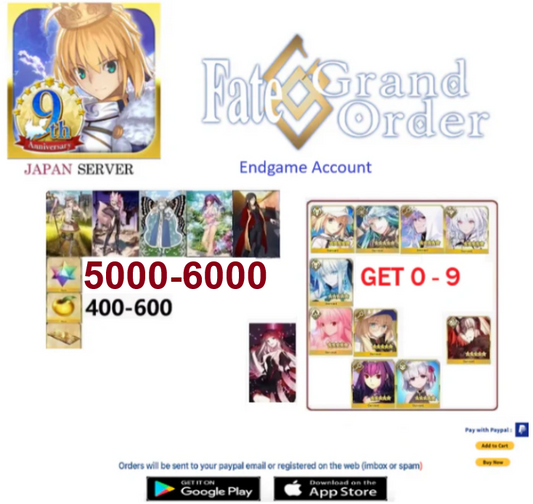 [JAPAN SERVER] Get 0-9 ssr Random(not counting the supports)-  5000-6000 SQ Fate Grand Order FGO Endgame Reroll Account