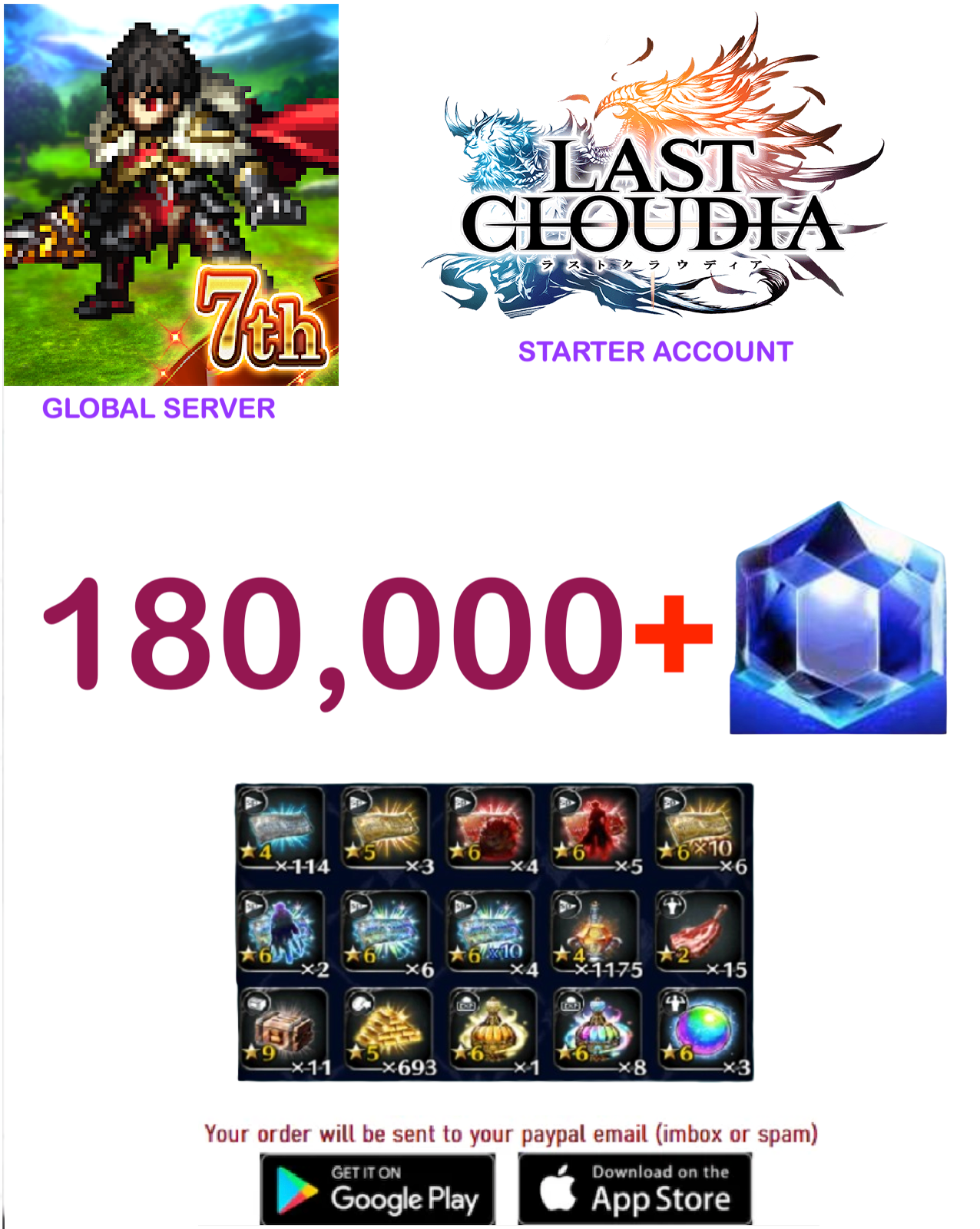 [GLOBAL SERVER] ?? + Crystal   Last Claudia  Starter Reroll Account v1