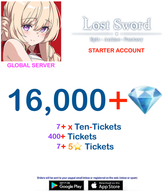 [Global  Server][BUY 2 - GET 3] 16,000 + Gems  Lost Sword Starter Account