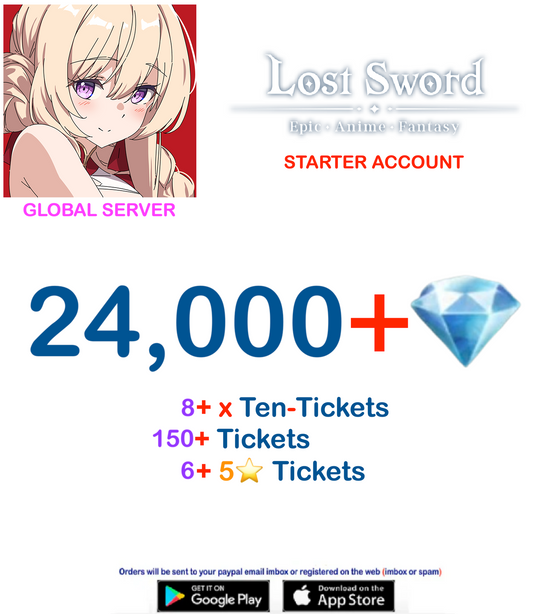 [Global  Server] 24,000 + Gems  Lost Sword Starter Account v 2