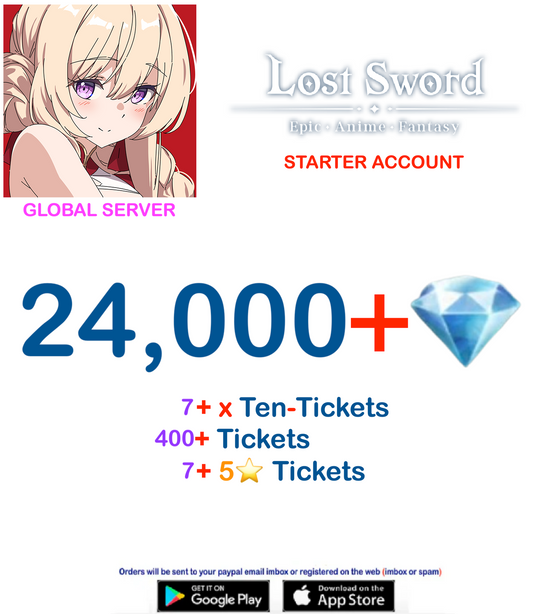 [Global  Server][BUY 2 - GET 3] 24,000 + Gems  Lost Sword Starter Account