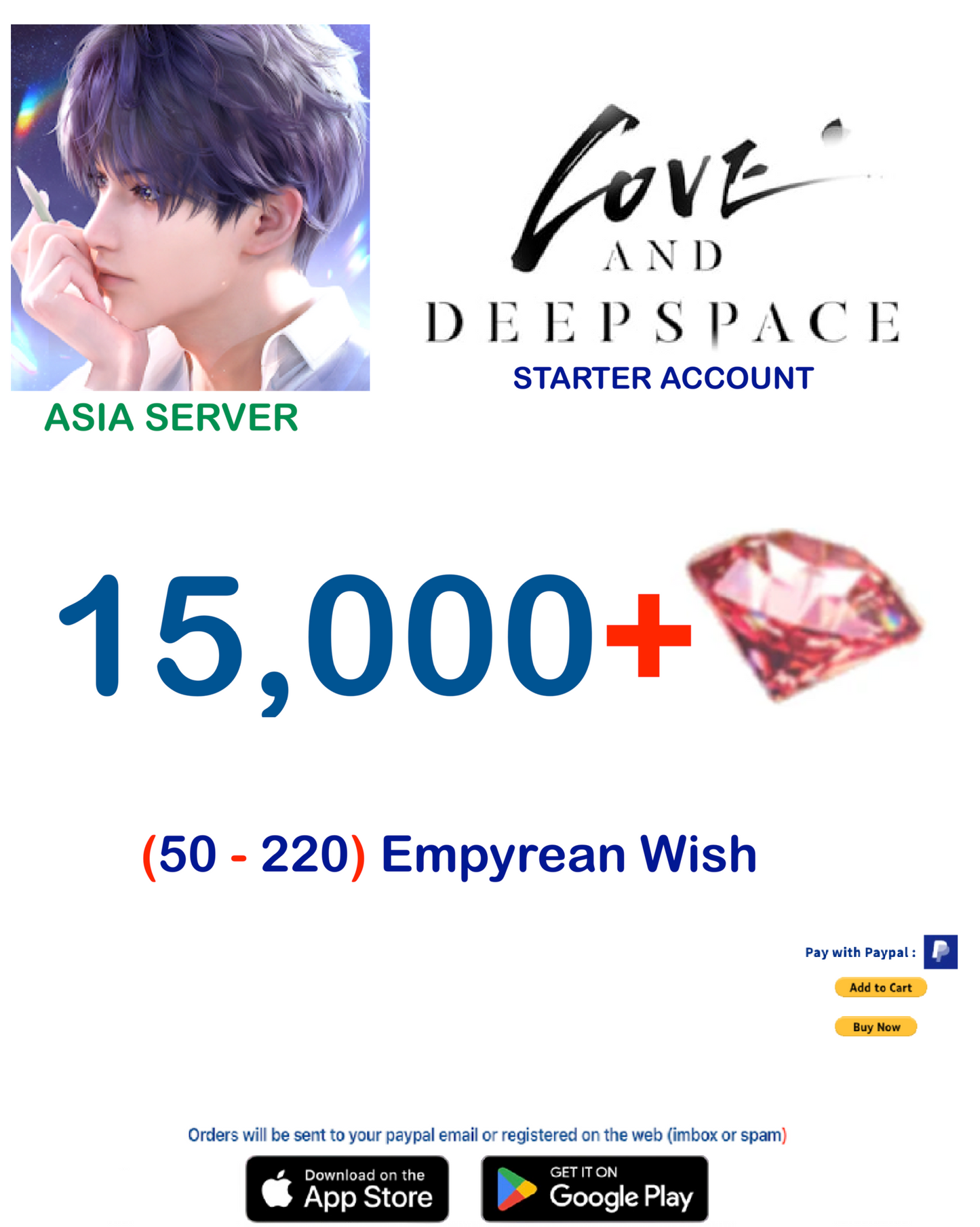 (Asia Server) 15.000 + Diamonds  Love and Deepspace Account