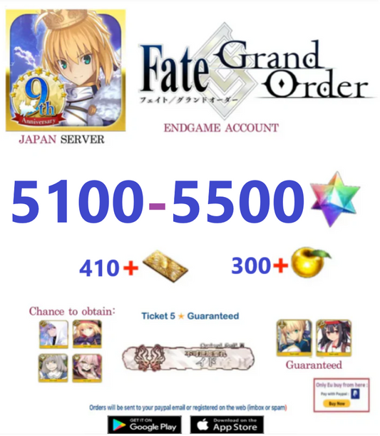 [JP Server] 5000 - 5500 + SQ Fate Grand Order FGO Quartz Endgame Reroll