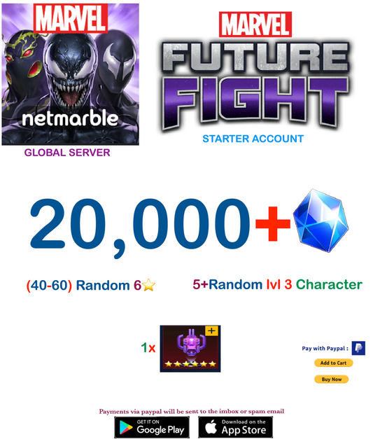 (Global Server)  20,000 Gems  Marvel Future Fight Starter Account v1