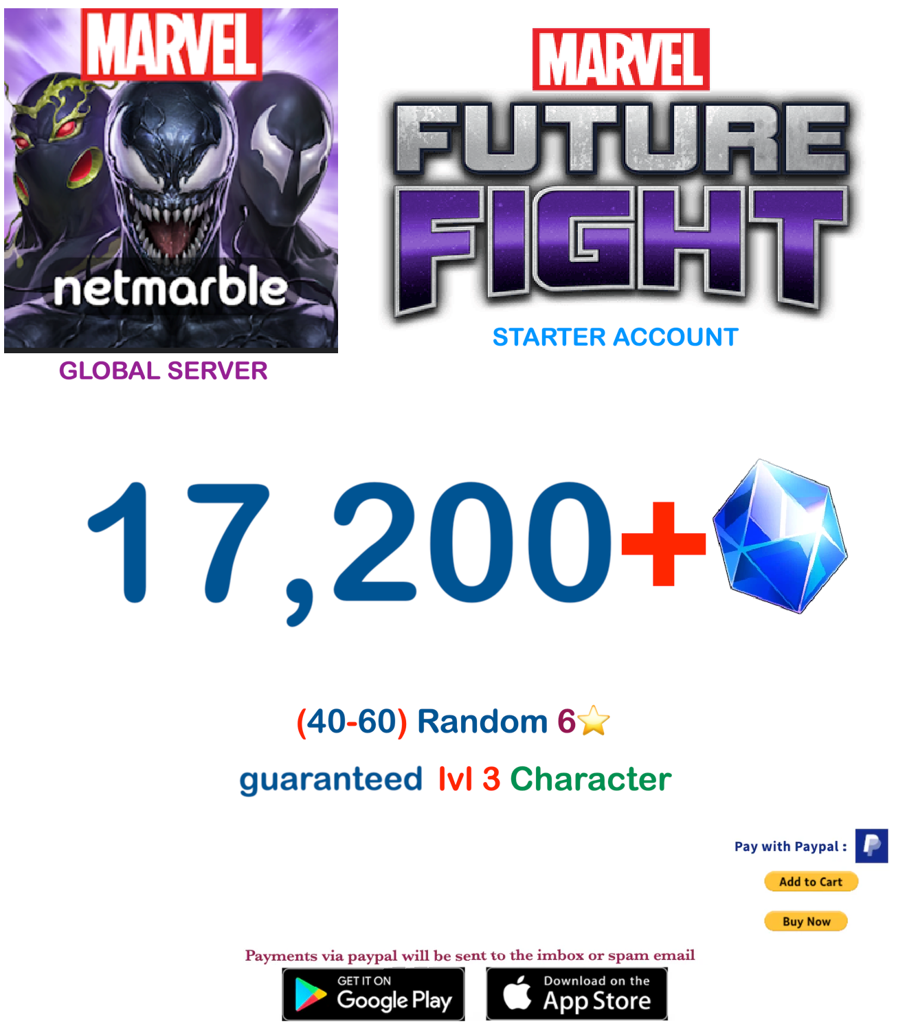 (Global Server)  17,200 Gems  Marvel Future Fight Starter Account