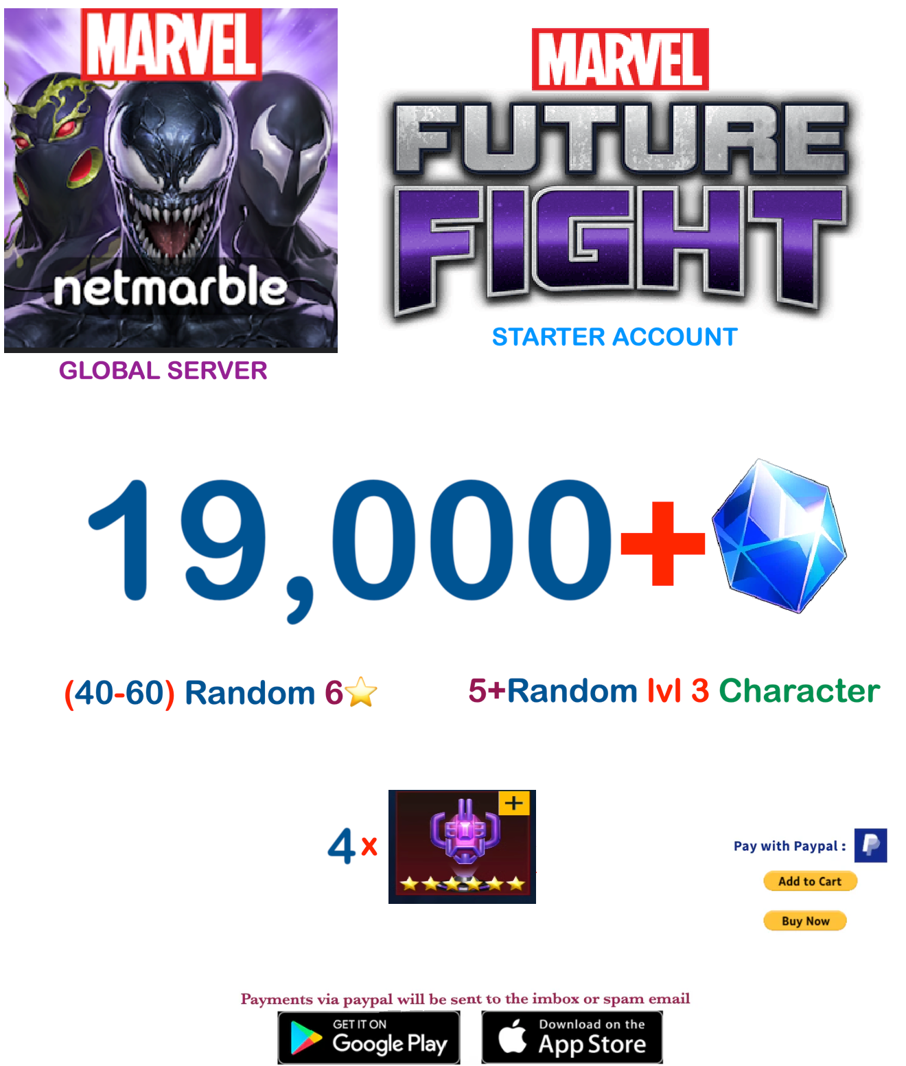 (Global Server)  19,000 Gems  Marvel Future Fight Starter Account v4