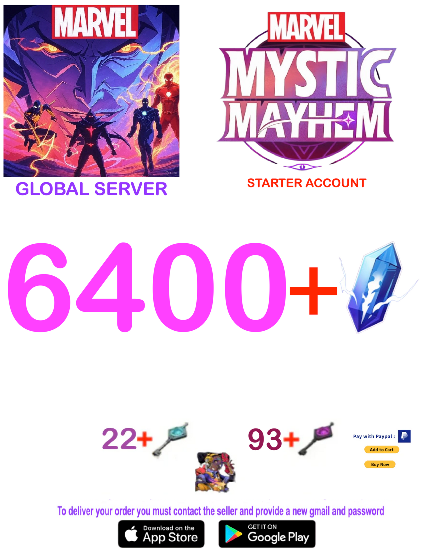 ⭐[GLOBAL SERVER]⭐ ??+ Dream Gems  MARVEL :  Mystic Mayhem Fresh Starter Account