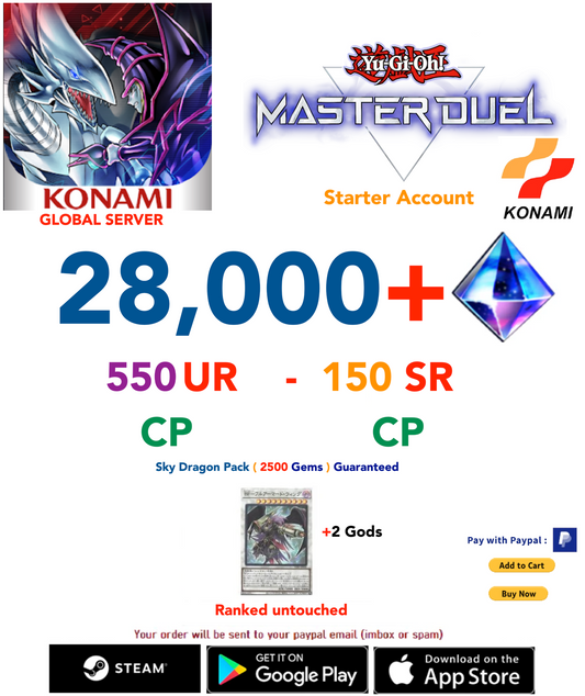 [SERVER GLOBAL/KONAMI]  28,000- 35,000+ Gems Yu-Gi-Oh! Master Duel Starter Reroll Account