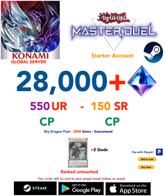 [SERVER GLOBAL/STEAM VERSION]  28,000- 35,000+ Gems Yu-Gi-Oh! Master Duel Starter Reroll Account