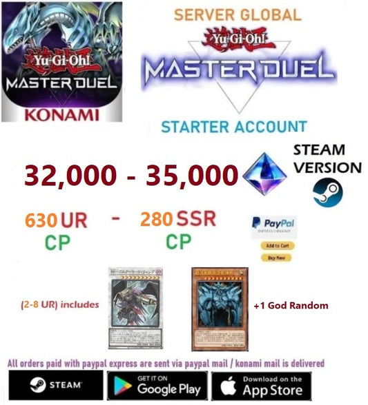 [SERVER GLOBAL/STEAM]  32,000+Gems +  630 UR - 280 SSR   Yu-Gi-Oh! Master Duel Starter Reroll Account