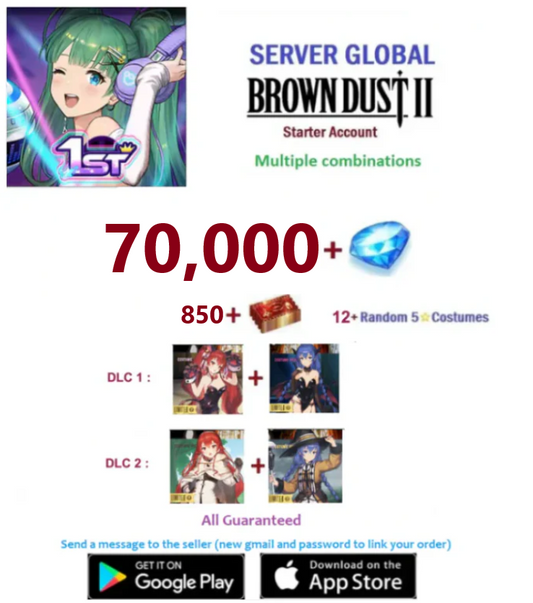 [Global Server/Unlinked] 70,000 Gems  Brown Dust 2 x MT Collab  Starter Reroll Account