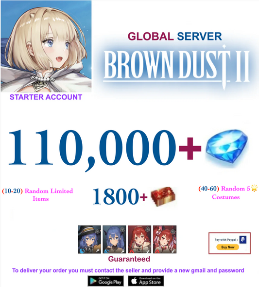 [Global Server/Unlinked] 110.000 Gems  BDust 2 x MT Collab  Starter Reroll Account